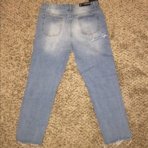 Petite Light Wash Distressed Mom Jeans